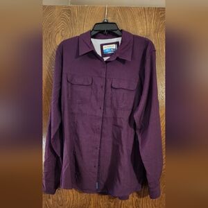 Magellan Outdoors Purple Button Down Moisture Wicking Fishing Shirt, UPF 30, NWT